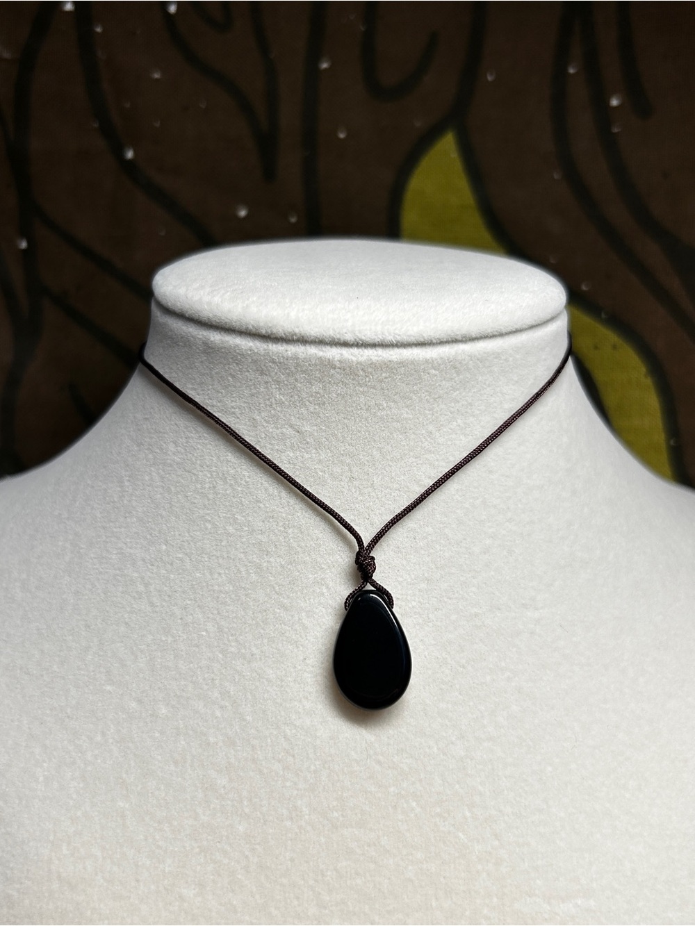 Hand Crafted Black Czech Glass Teardrop Pendant Necklace bohemian Gift